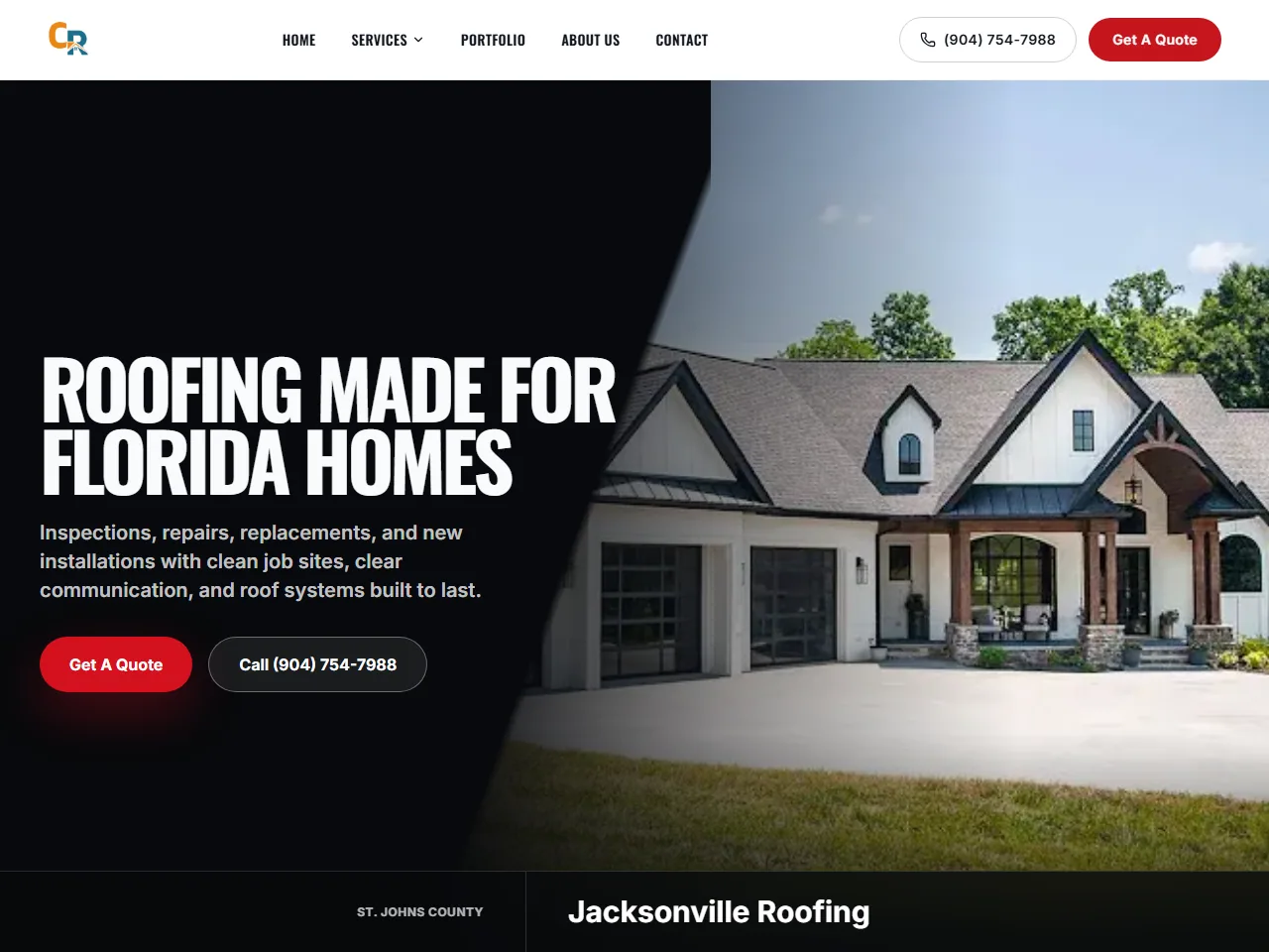 Cypris Roofing website with roofing services and project photography